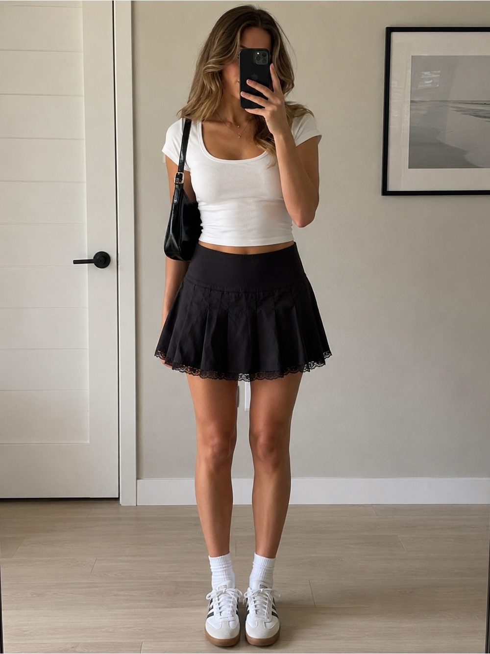 le chateau Y2K Black Pleated Mini Skirt with Lace Trim size 5/6 - Going Out
